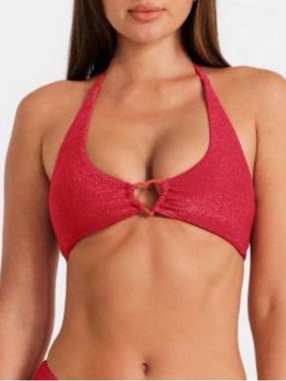 BLACKBOUGH Thea Scoop Neck Ruby Shimmer Bikini Top‎ heart-shaped buckles Size XS